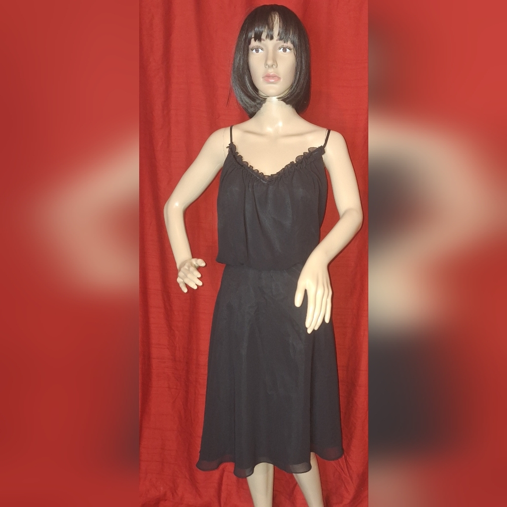 LONDON TIMES/ size 12 / black/ midi dress with spaghetti straps /